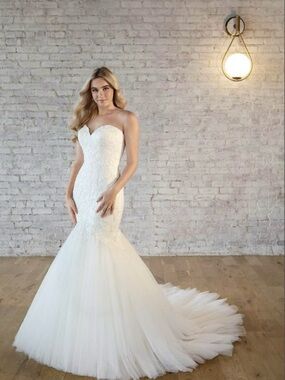 Stella York Strapless White Lace Mermaid Wedding Dress